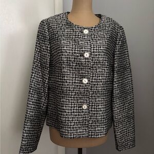 Talbots Black, White and Gray Blazer with Geometric Pattern, Size 10